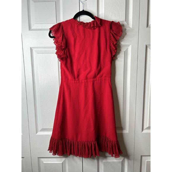 Jill Jill Stuart Red Flutter Sleeve Ruffle V-Neck Dress Women's Size 4 - Picture 9 of 10